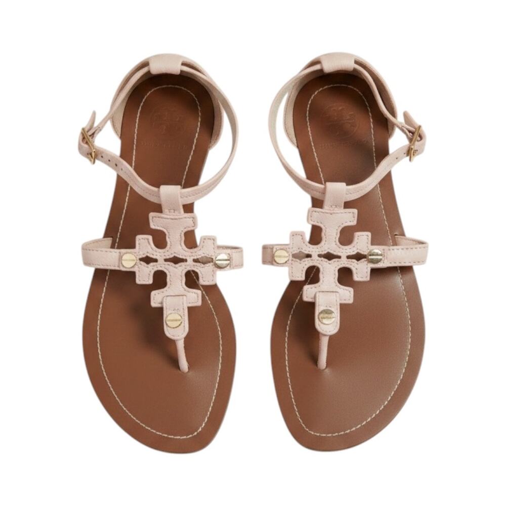 Tory Burch Phoebe Blush Leather Flat Thong Ankle Strap Sandals Sz 8